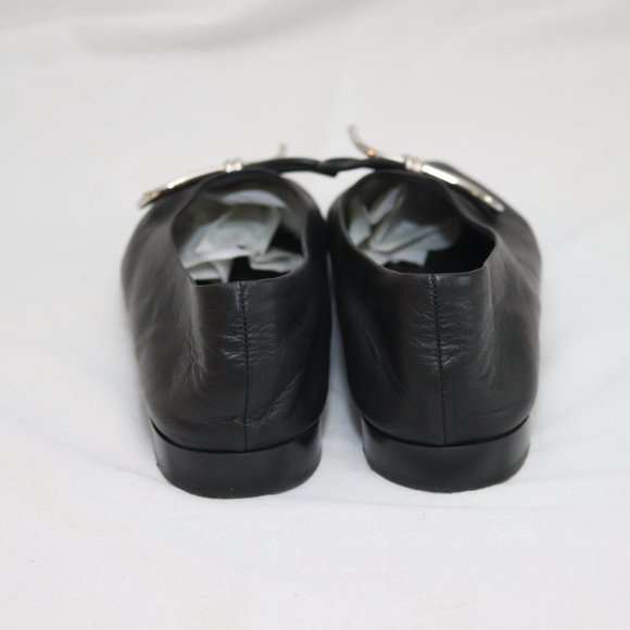 Balenciaga Black Leather Flats with Silver Metal Bow size 41 1/2 made in Italy - Picture 7 of 14